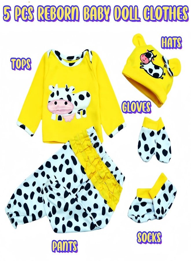 MAIHAO Reborn Baby Dolls Clothes for 17-22 Inch Newborn Baby Doll Boy&Girl, Baby Doll Clothes Outfit Accessories fit 17-22 Inch Reborn Baby Doll Girl【Cows Pattern 5pcs Yellow Set 】 - Image 2